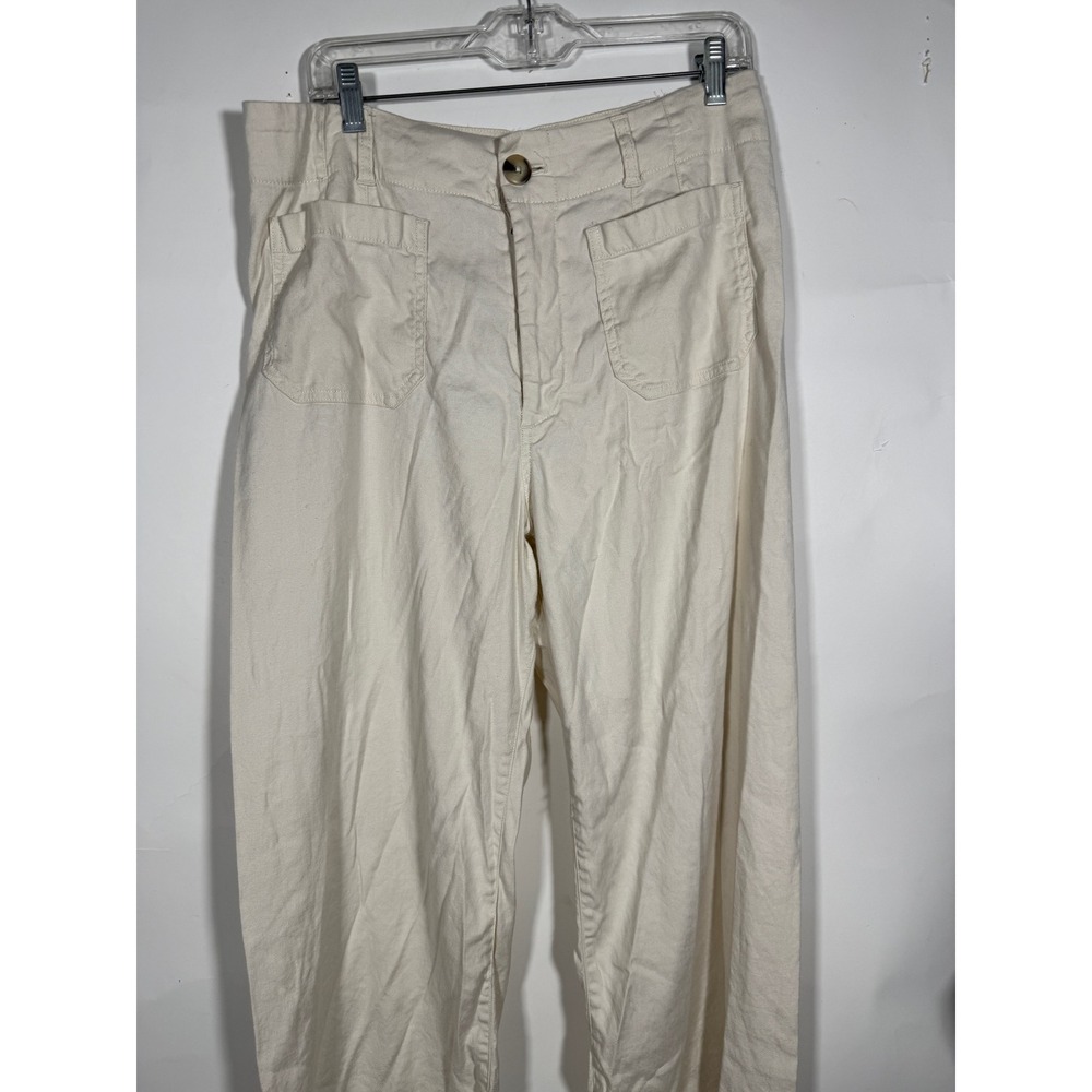 Maeve Anthropologie The Colette Pants Cream Wide Leg Crop High Rise 31